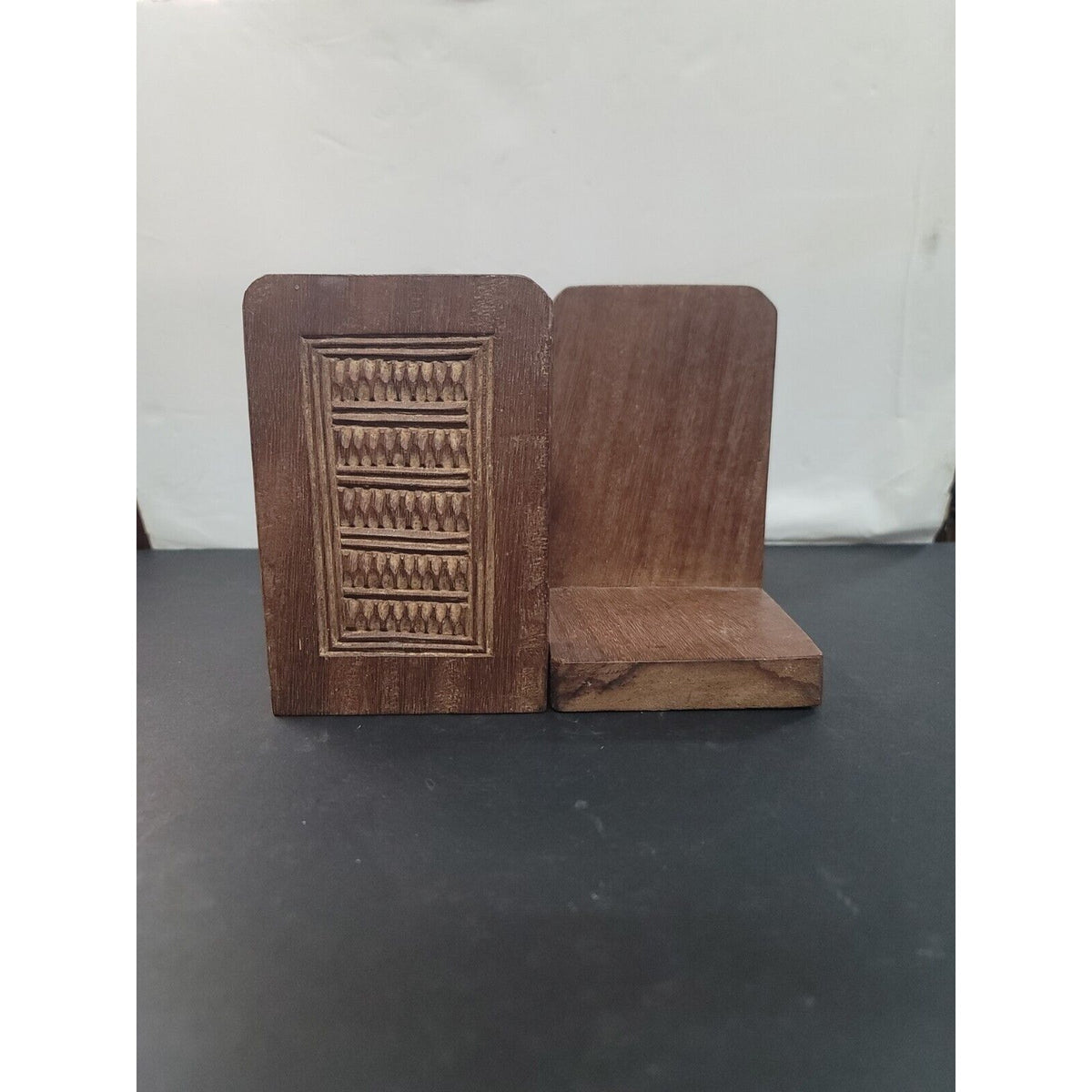 Superb Handtooled Arts and Crafts Wood Bookends Walnut ENGLISH CLASSIC