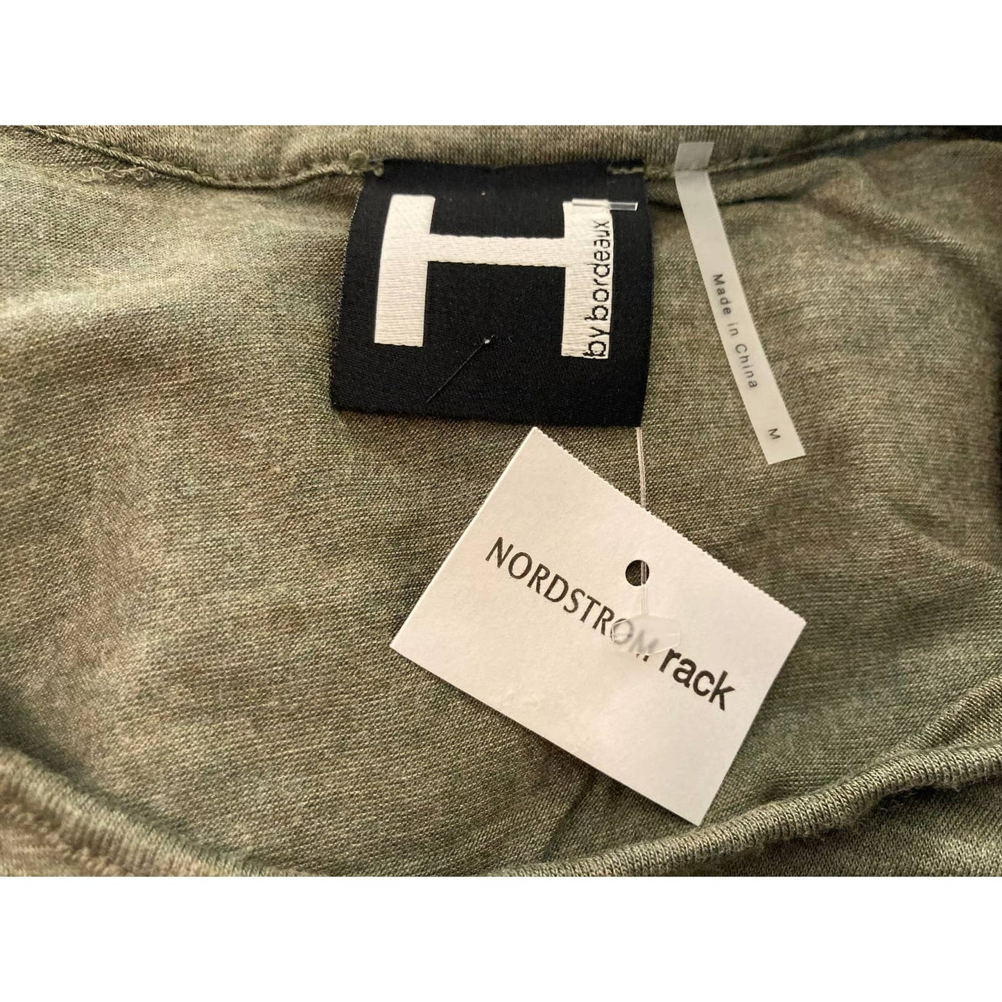 H by Bordeaux Drawstring Waist 3/4 Sleeve Top Sz Medium in Green Heather NWT