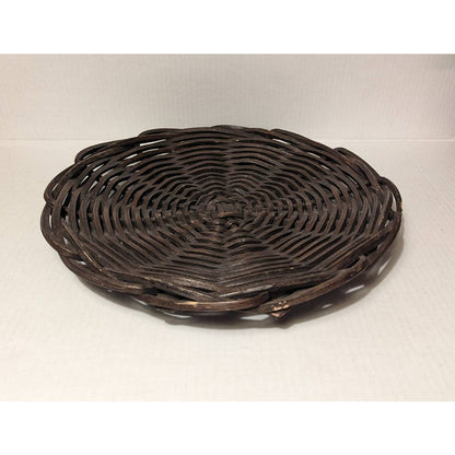 Vintage BENT WOOD Shallow Brown Wicker Basket 14.5" Large Plate Serve Ware