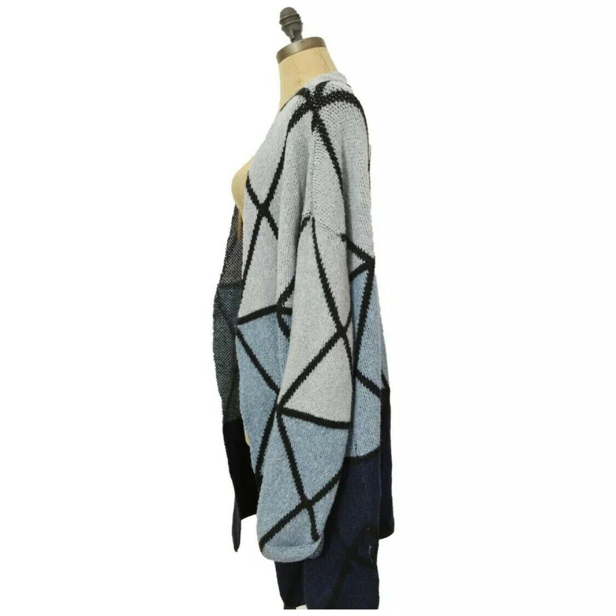 JOSEPH A Ombre Grid Cardigan XS Open Front Geometric Colorblock Blue Combo NWT