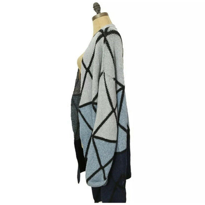 JOSEPH A Ombre Grid Cardigan XS Open Front Geometric Colorblock Blue Combo NWT