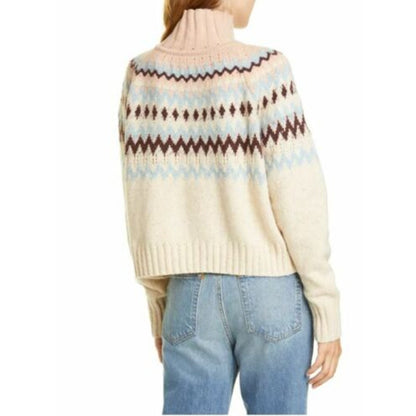 La Vie Rebecca Taylor NWT Fair Isle Turtleneck Sweater Oatmeal Combo XS
