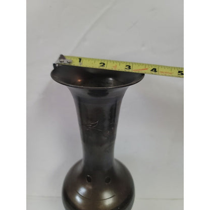Vintage Solid Brass Flared Vase Made In India Engraved Floral Design 12.5” Tall