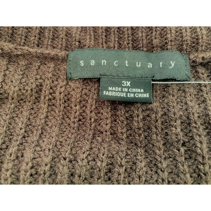 Sanctuary Rib Knit V-Neck Pullover Sweater Plus Size 3X in Dark Chocolate NWT