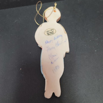 vINTAGE CHARLEE McGee chirstmas Ornament HandPainted 1982 Boy holding package