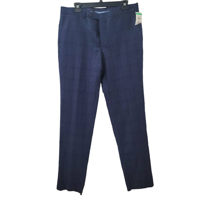 Peter Millar Navy Blue plaid Dress Pants Slacks Flat Front 34" Waist 34" Inseam