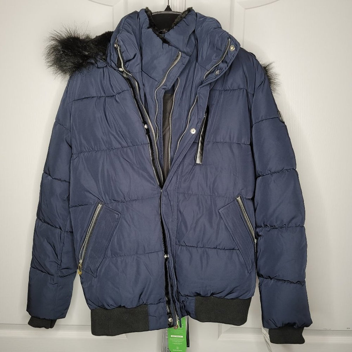 Noize Nixon Faux Fur Trim Bomber Jacket Front Zip Long Sleeves Blue XX-Large NWT