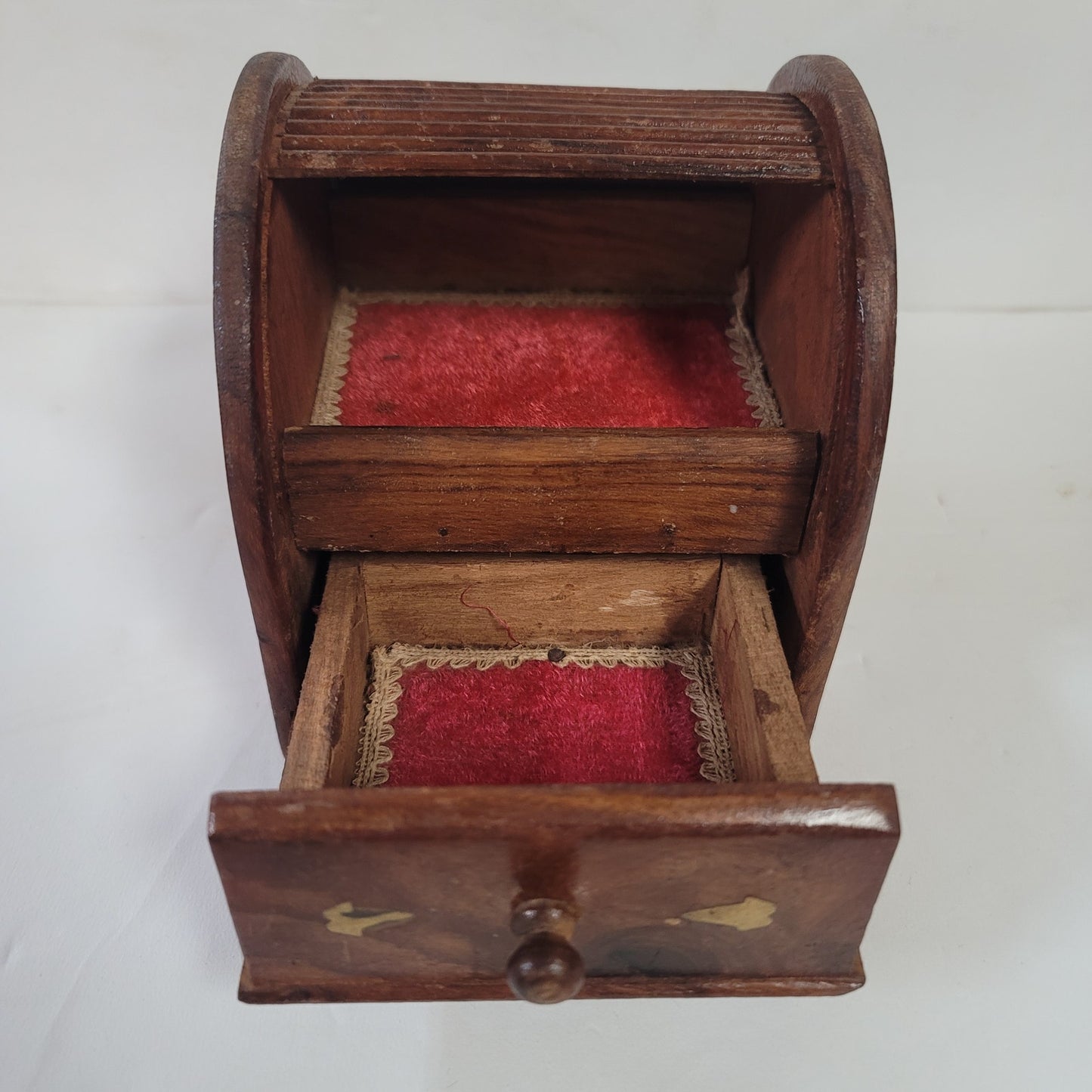 Vintage Hand Carved Unique Design Drawer Wood & brass Jewelry Box Cigarette Box