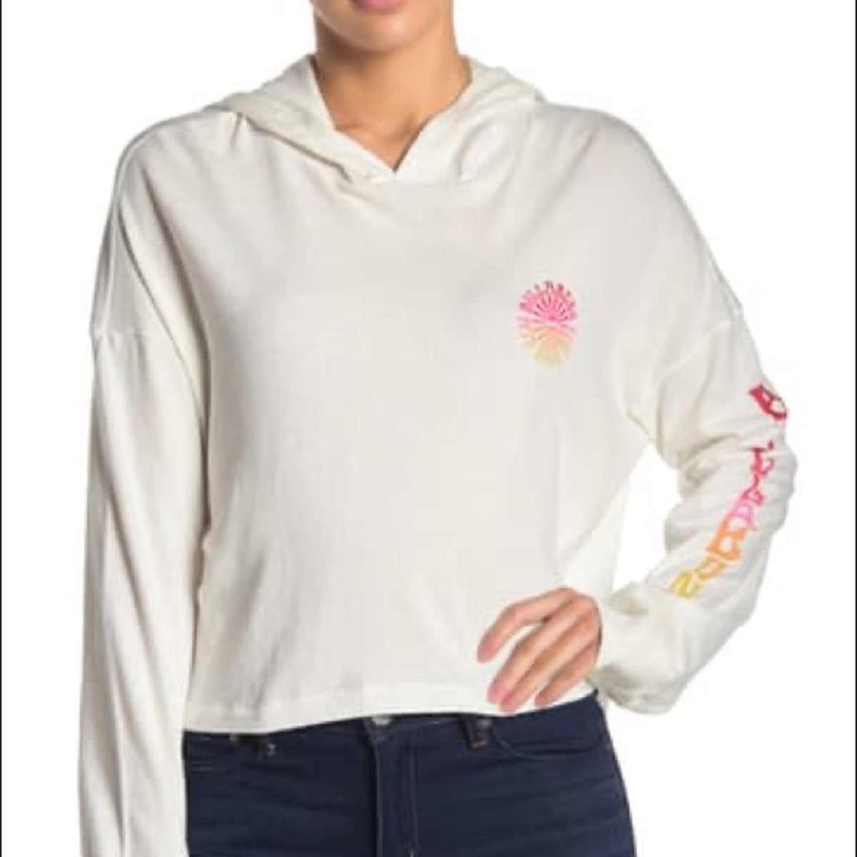 Billabong Kiss the Sky White Cropped Hoodie Large