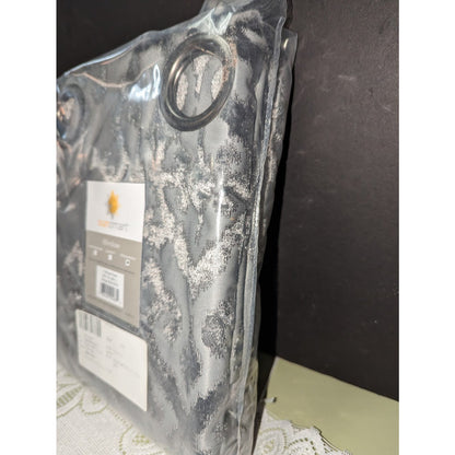 Sunsmart PAIR 50" X 84" Curtain Panel Mirage Damask Total Blackout Charcoal NEW