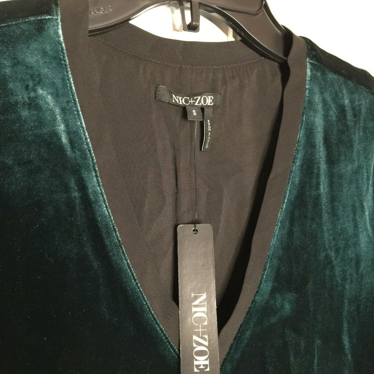Nic+zoe Felicity Velvet Side Tie Blouse Top Three-Quarter Sleeves V-Neck Small