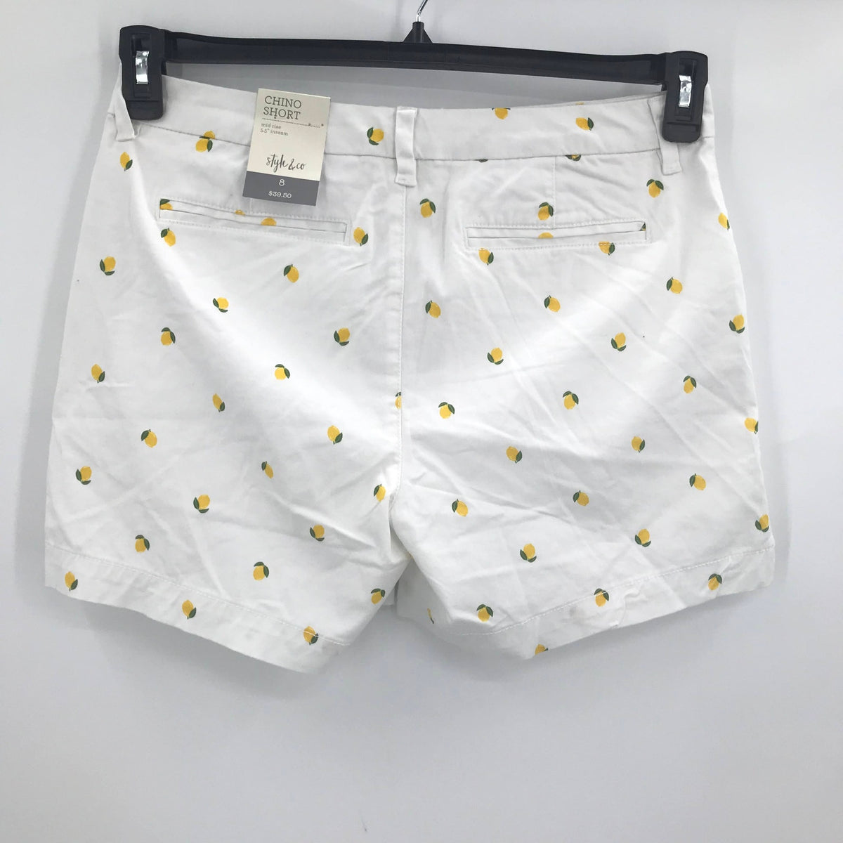 Style & Co Lemon Printed Chino Shorts Mid Rise Button Fly White 8