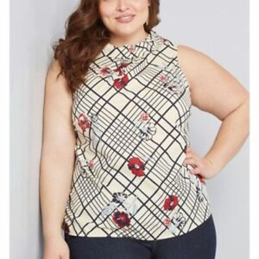 Womens NWT Modcloth Optimal Poppies Floral Sleeveless Top blouse Size XL