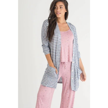 Honeydew Intimates R&R Lounge Cardigan Medium Summit Stripe Blue & White NEW