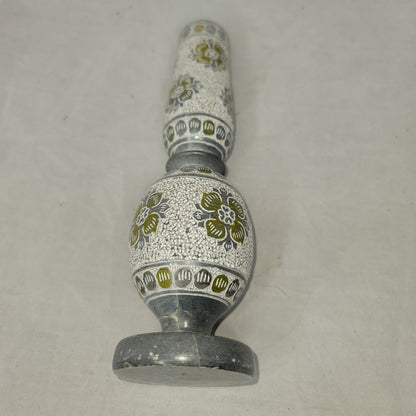 Etched taper Marble candlestick candle holder gray floral geometric heavy 9"