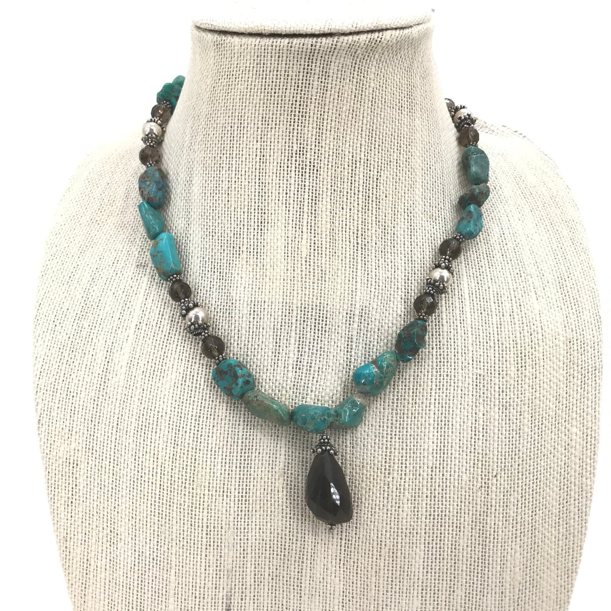 Vintage Turquoise Black Pendants & Stone Necklace Toggle Clasp single strand
