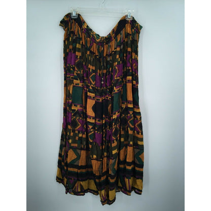 Just Class Abstract Pleated Skirt Drawstring Waist Multicolor Large boho
