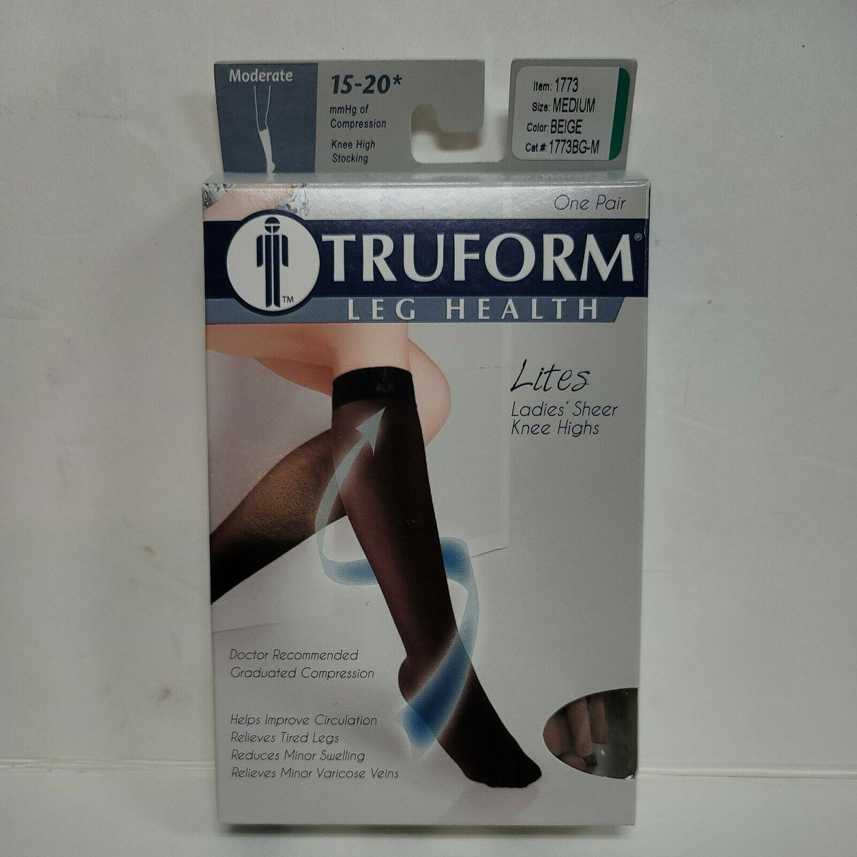 Truform Leg Health 1773 15-20* Medium Compression Socks Stocking Nude TRAVEL NEW