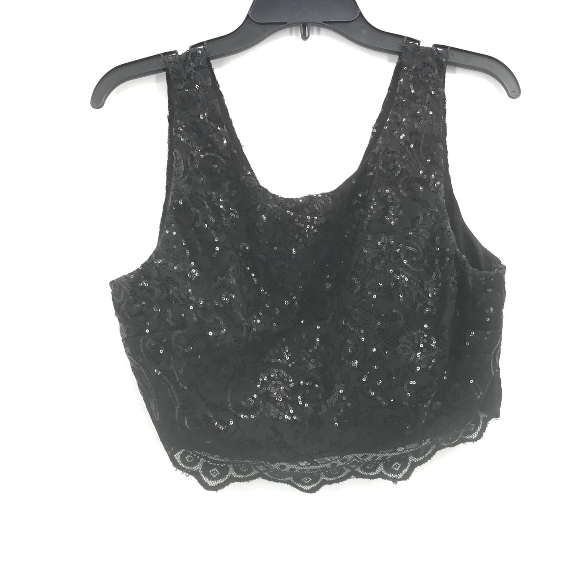 City Studio Sequined Lace Detail Crop Top Blouse Sleeveless Black 13
