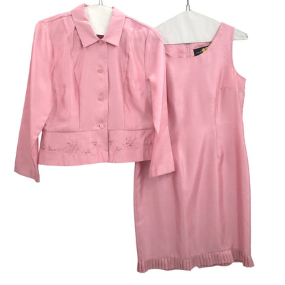 Sag Harbor 2 Pc Set Button Front Jacket Sheath Dress Back Zip Pink 12P Career