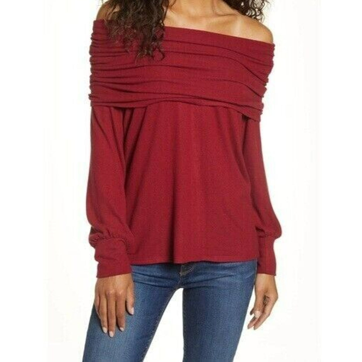 Gibson Look Women's Off Shoulder Cowl Pullover Tunic Top XXS Wine NWT High Low