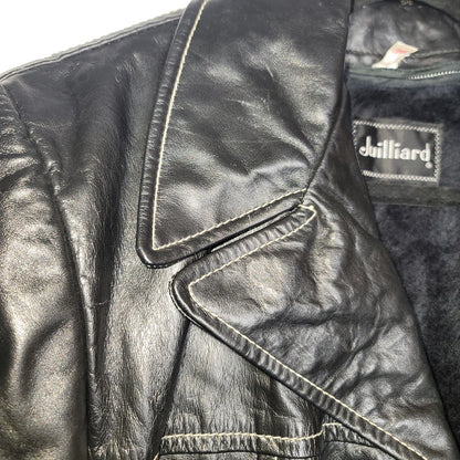 Juilliard Leather Vintage 1970 Lg. Lapel black white stitching Sz 38 Coat Jacket