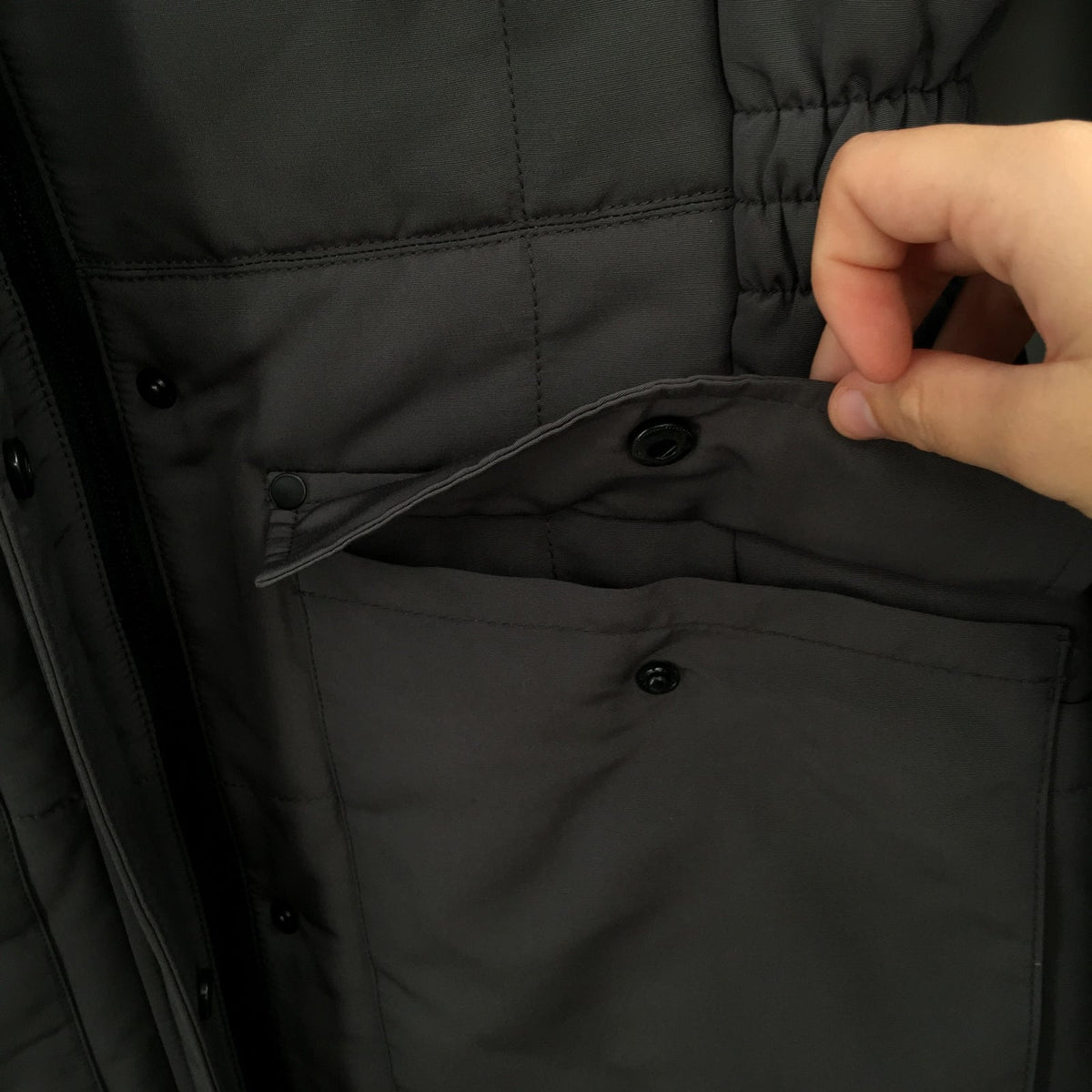 Lucky Brand Long Quilted Winter Parka Coat Drawstring Hood Gunmetal SZ Small