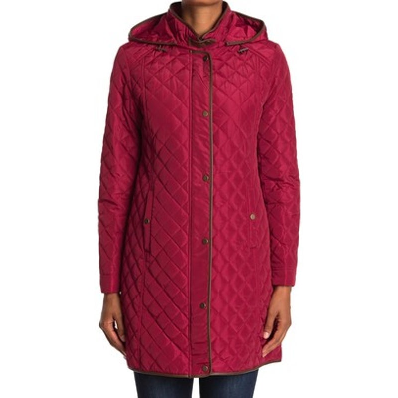 Lauren Ralph Lauren Quilted Hooded Puffer Coat Jacket Long Sleeve Red Size Small