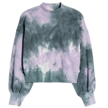 All In Favor Crop Crew Neck Sweatshirt Sz Medium Green & Purple Tie Dye NWT