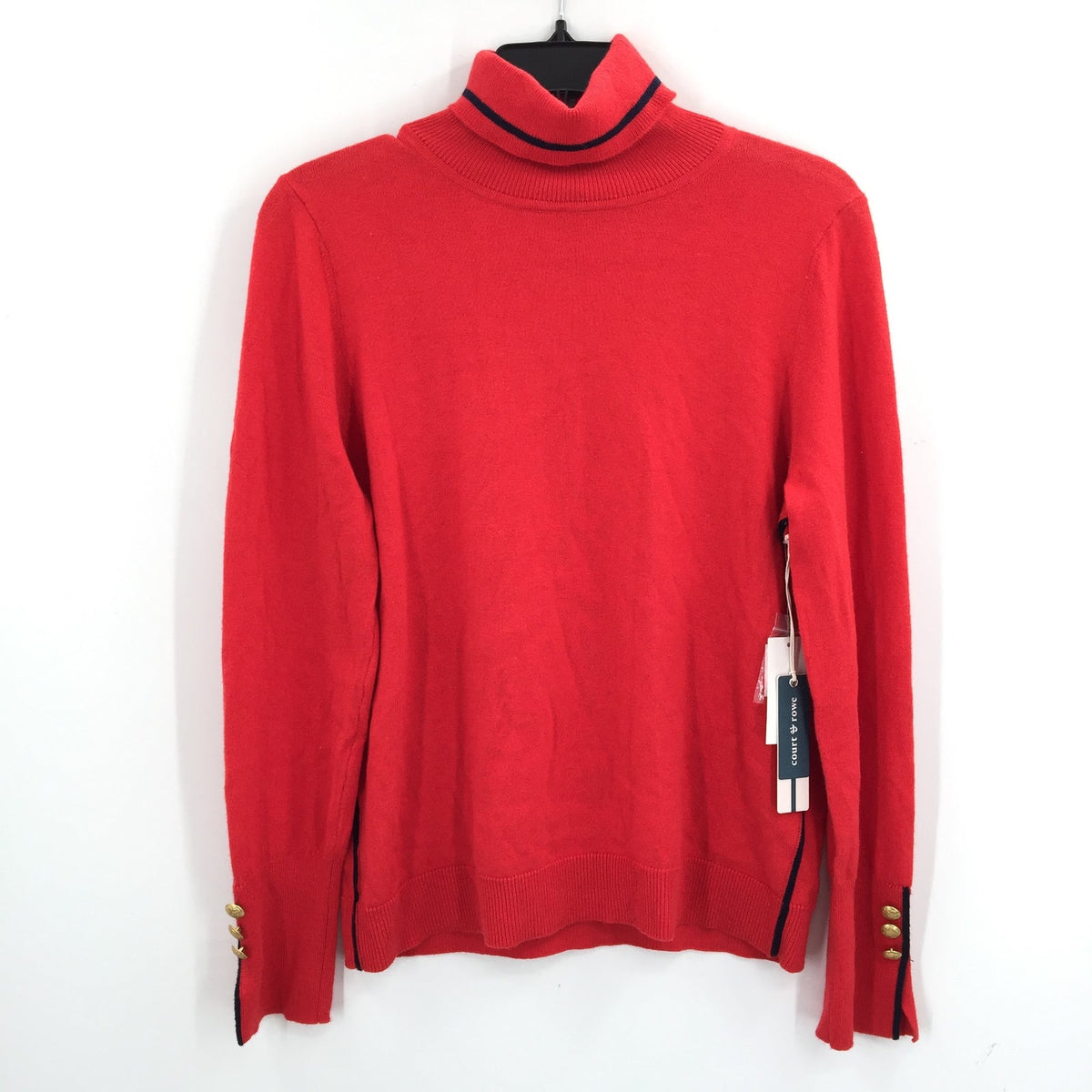 NWT Court & Rowe Pullover Sweater Cowl Neck Three Cuff Button Red Size Medium