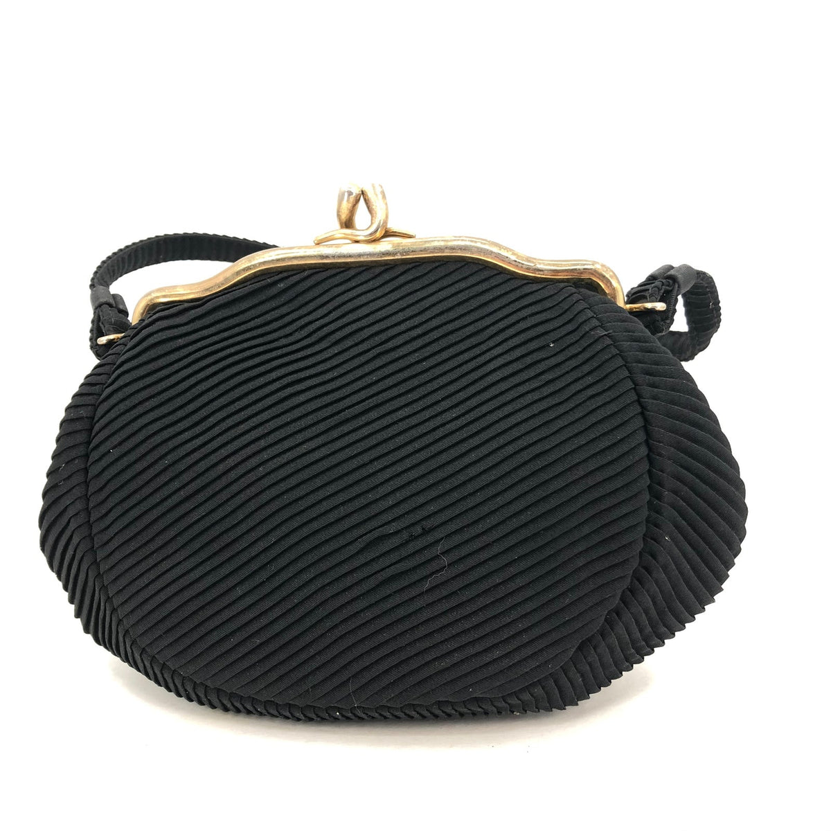 Vintage Black Seamed Tufted Stripes with Gold Trim Clasp 1950s Evening Bag