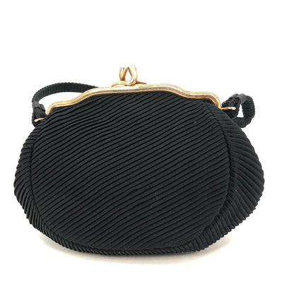 Vintage Black Seamed Tufted Stripes with Gold Trim Clasp 1950s Evening Bag