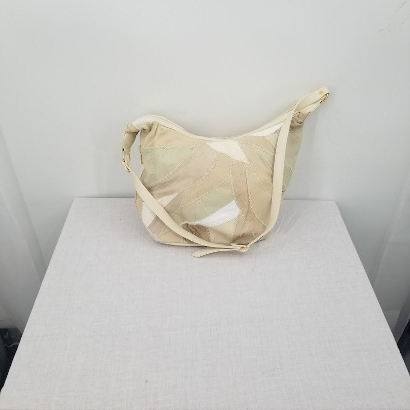 Vintage Cream Brown patchwork leather hobo bag purse handbag