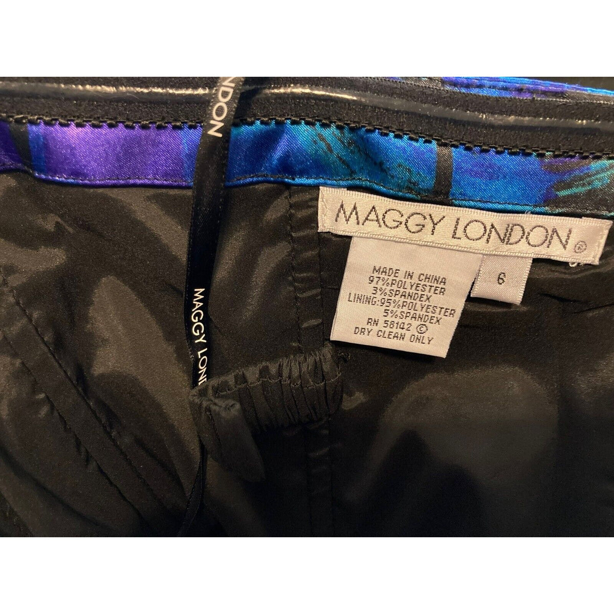 Maggy London Elegant Strapless Cocktail Dress Sz 6 Blue Purple Swirls Formal