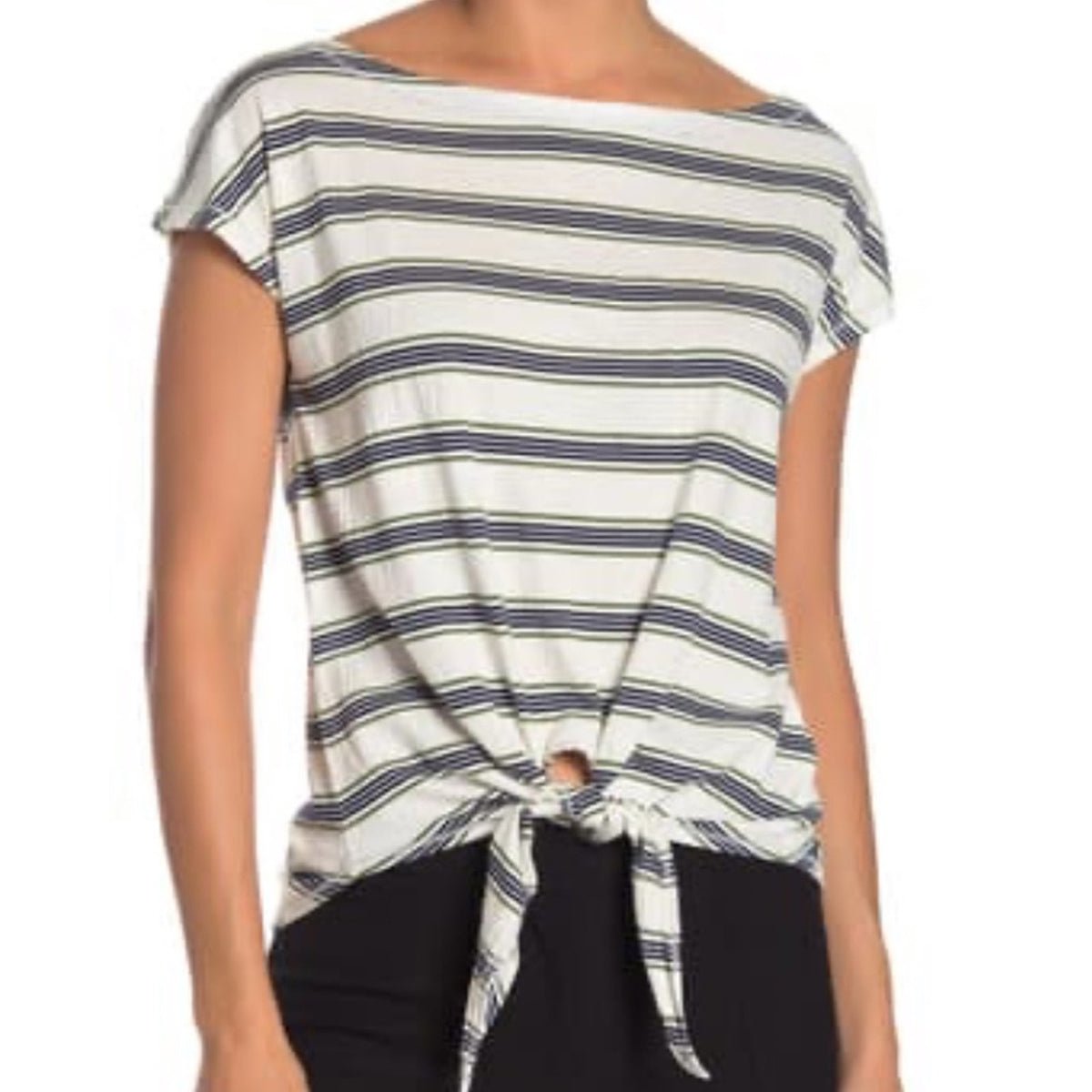 Max Studio Front Tie Stripe sprint T-Shirt Size XS