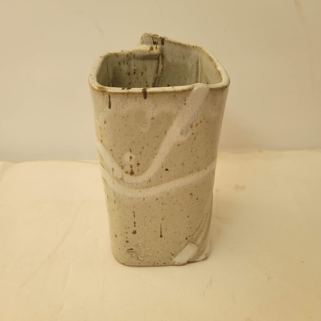 Paul Anthony Slab Freeform Vase Cream Tan Splatter 6' Art Pottery Handthrown