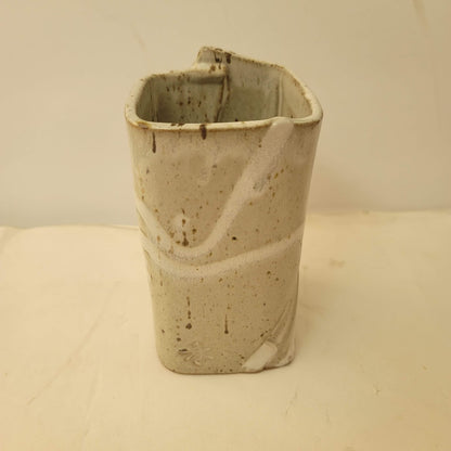 Paul Anthony Slab Freeform Vase Cream Tan Splatter 6' Art Pottery Handthrown