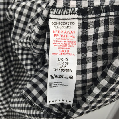 Topshop Gingham Print Wrap Mini Dress Short Sleeve White/Black Size 6 NWT