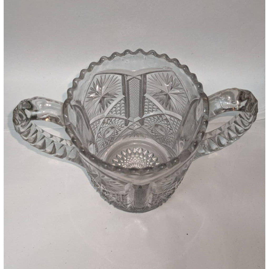 Vintage EAPG Glass Spooner Celery Vase Victorian Cut Glass Clear Handles