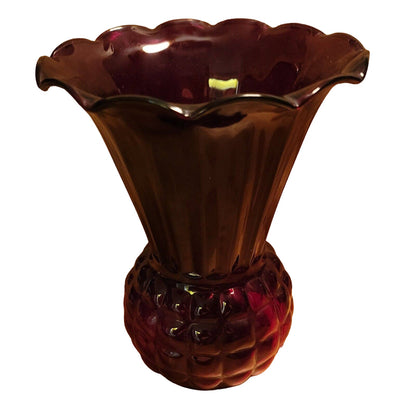 Anchor Hocking ROYAL RUBY Red Thistle Panel Bubble Pineapple Glass Vase 9" Vtg