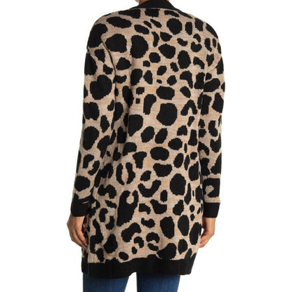 Ceny Black & Oatmeal Open Front Cardigan Small NWT Animal Print Leopard Sweater