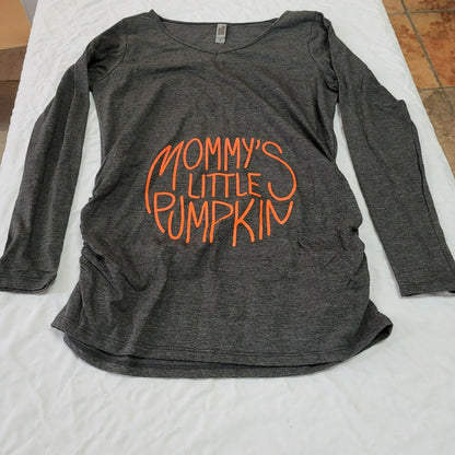 Instant Message "Mommy's Little Pumpkins" Maternity Tee Long Sleeve Gray Medium
