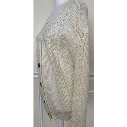 CENY Grandpa Mixed Cable Knit Cardigan Sweater Size Small in Natural/Ivory NWT