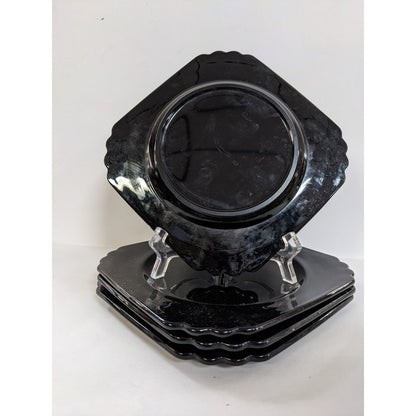 Fostoria Mayfair Black Amethyst Set 4 small glass plates 7" x 7" Bread Luncheon