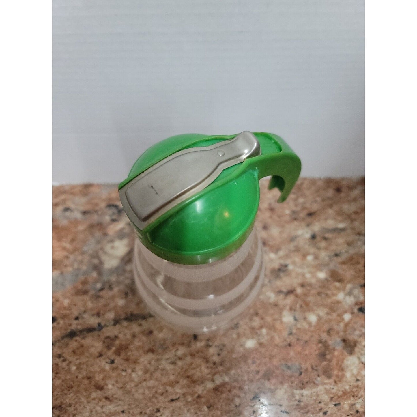 Vintage Hazel Atlas Large Metal Glass Batter Syrup Pitcher Green Handle 9” Sugar