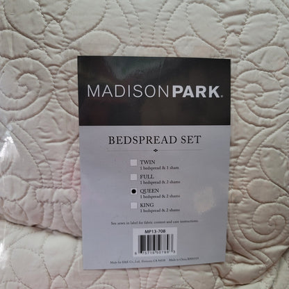 Madison Park Quebec Damask 3-Piece Quilt Bedding Set Ivory Size Queen NEW