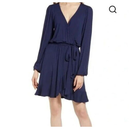 BP. Long Sleeve Faux Wrap V-Neck Dress Size XS/Extra Small Navy Blue Salute NWT