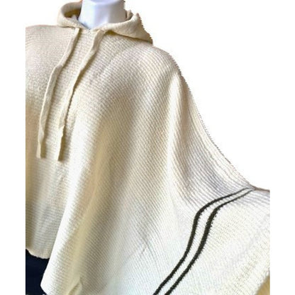 La Classe Couture Knit Drawstring Hoodie Poncho Sz Small/Medium White Beach NWT