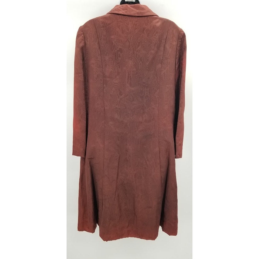 Vintage Moiré Taffeta Brown Coat Formal Jacket Pockets collar Small