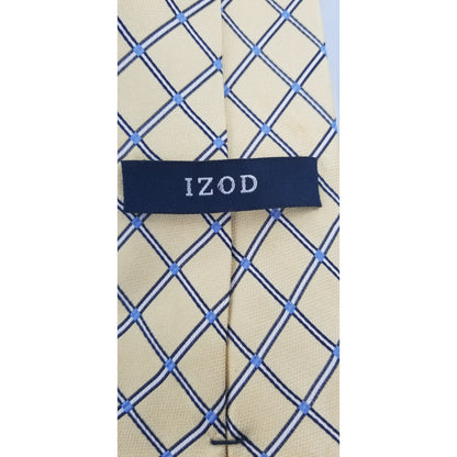 Izod Mens Vintage Yellow Squares Blue Accents Neck Tie 58" GEOMETRIC